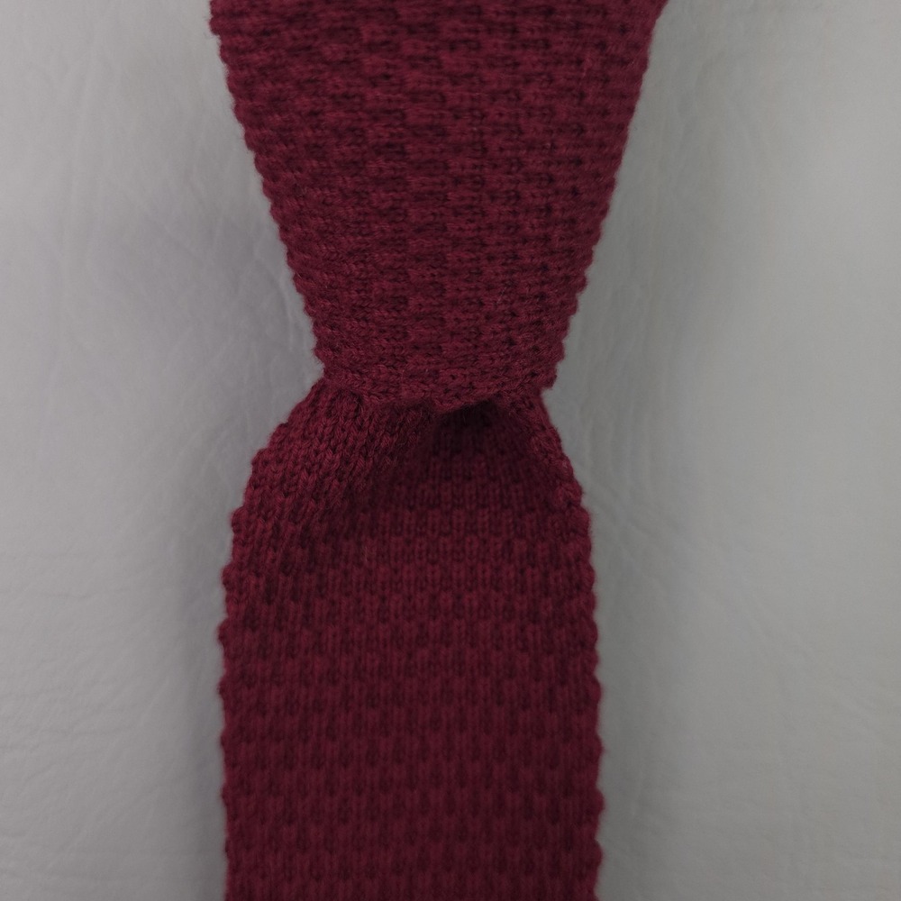 J.Crew Tie Mens One Size Burguny Cotton Knit Solid Square Tip Short Preppy Ivy